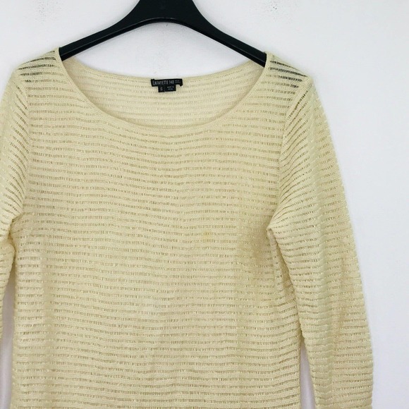 Lafayette 148 NY Womens Small Sweater Beige Linen Open-Knit 3/4 Sleeve Flaw BU16 - Picture 2 of 8